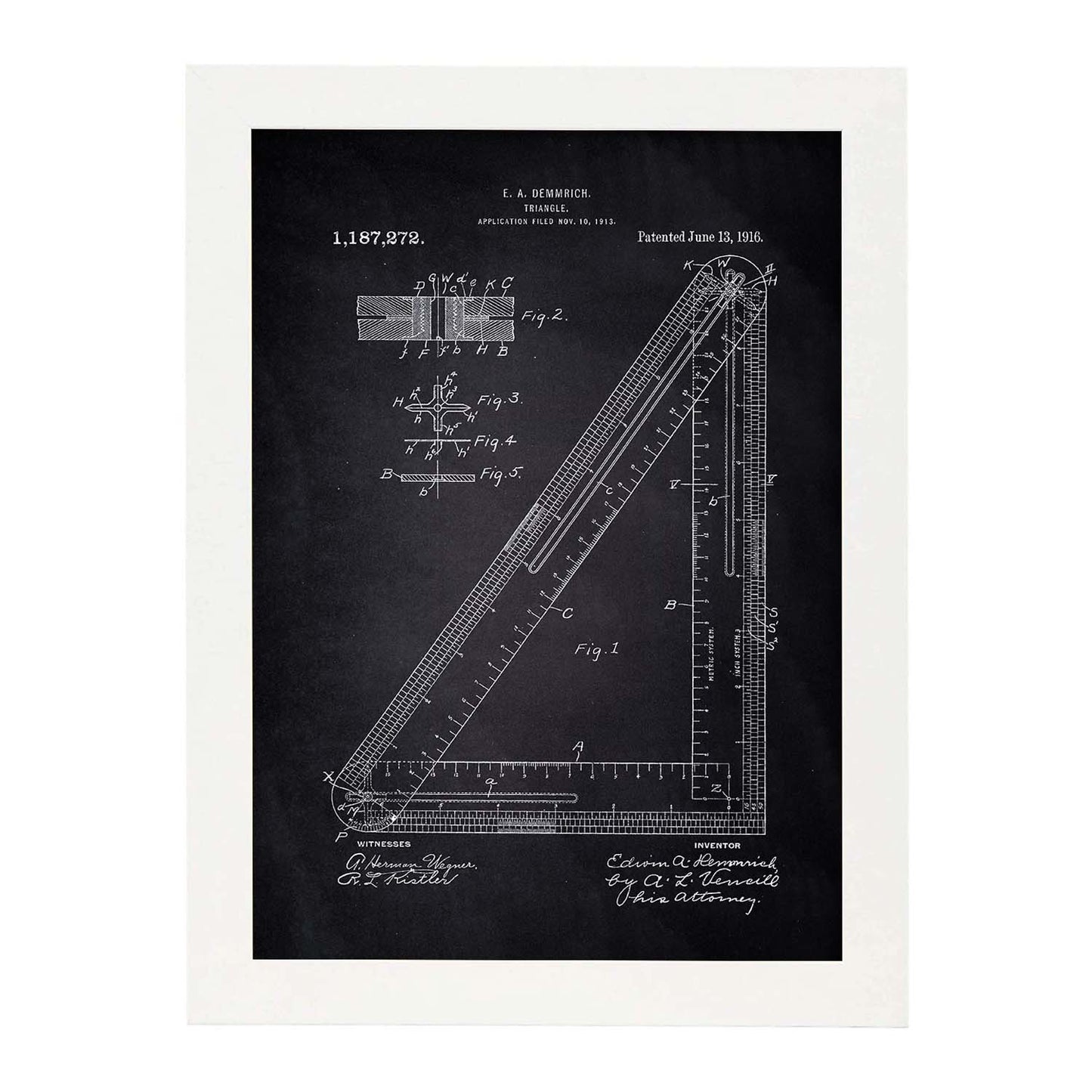 Poster con patente de Escuadra. Lámina con diseño de patente antigua-Artwork-Nacnic-A4-Marco Blanco-Nacnic Estudio SL