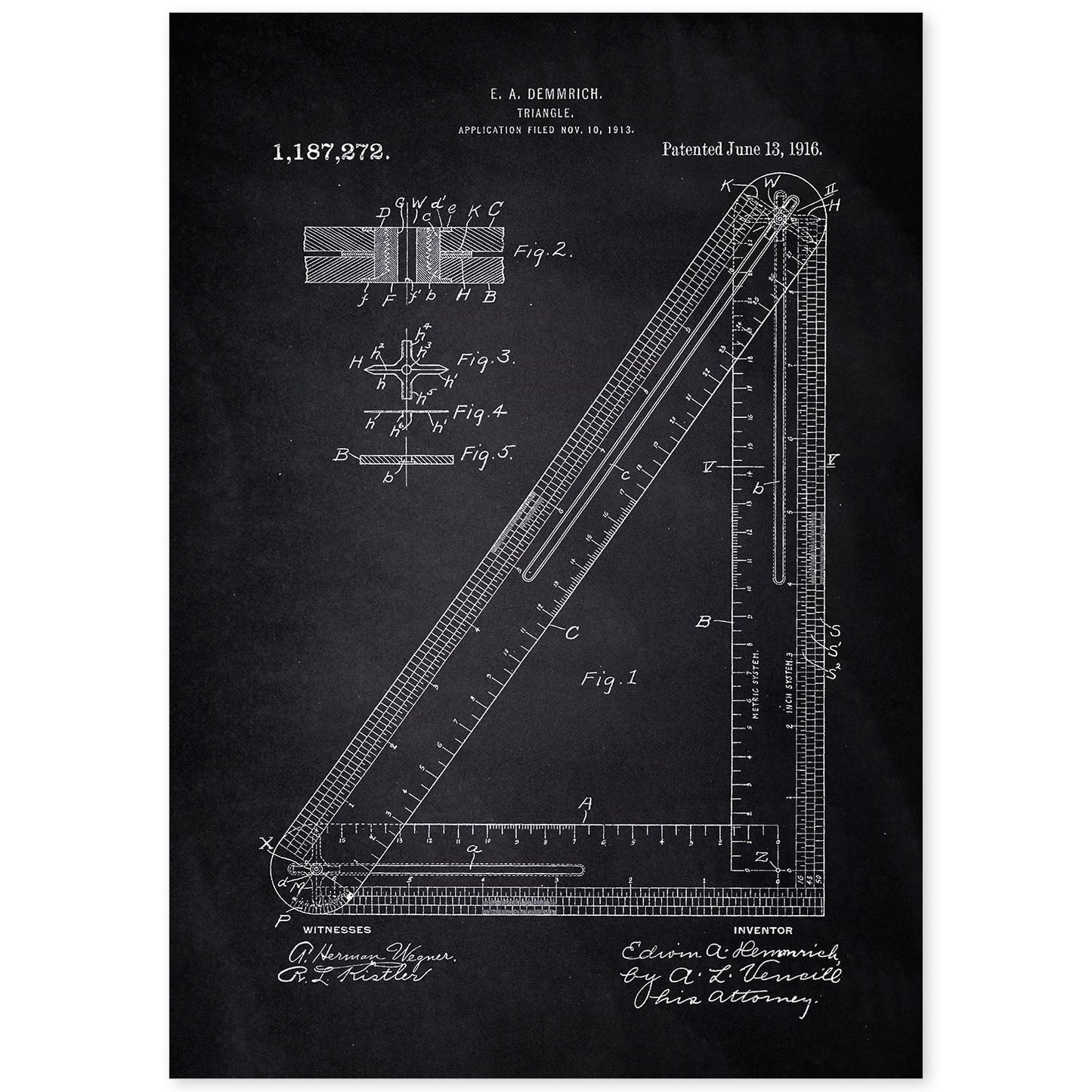 Poster con patente de Escuadra. Lámina con diseño de patente antigua-Artwork-Nacnic-A4-Sin marco-Nacnic Estudio SL