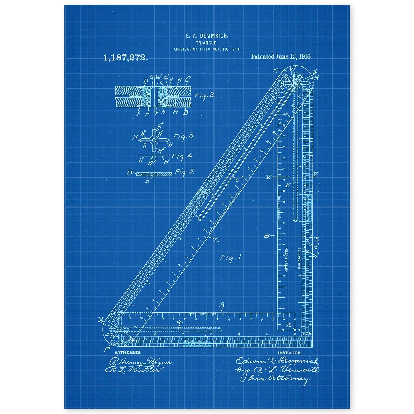 Poster con patente de Escuadra. Lámina con diseño de patente antigua-Artwork-Nacnic-A4-Sin marco-Nacnic Estudio SL