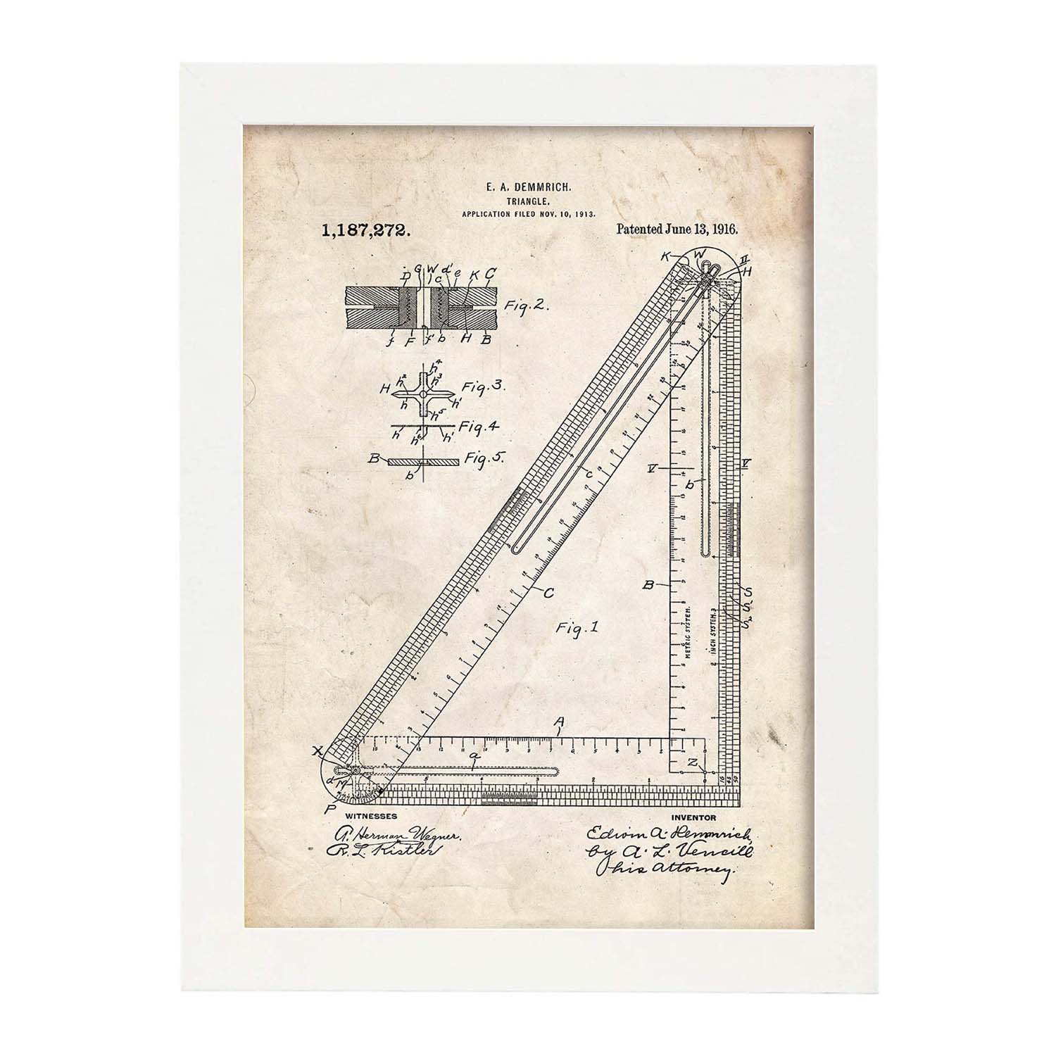 Poster con patente de Escuadra. Lámina con diseño de patente antigua.-Artwork-Nacnic-A3-Marco Blanco-Nacnic Estudio SL