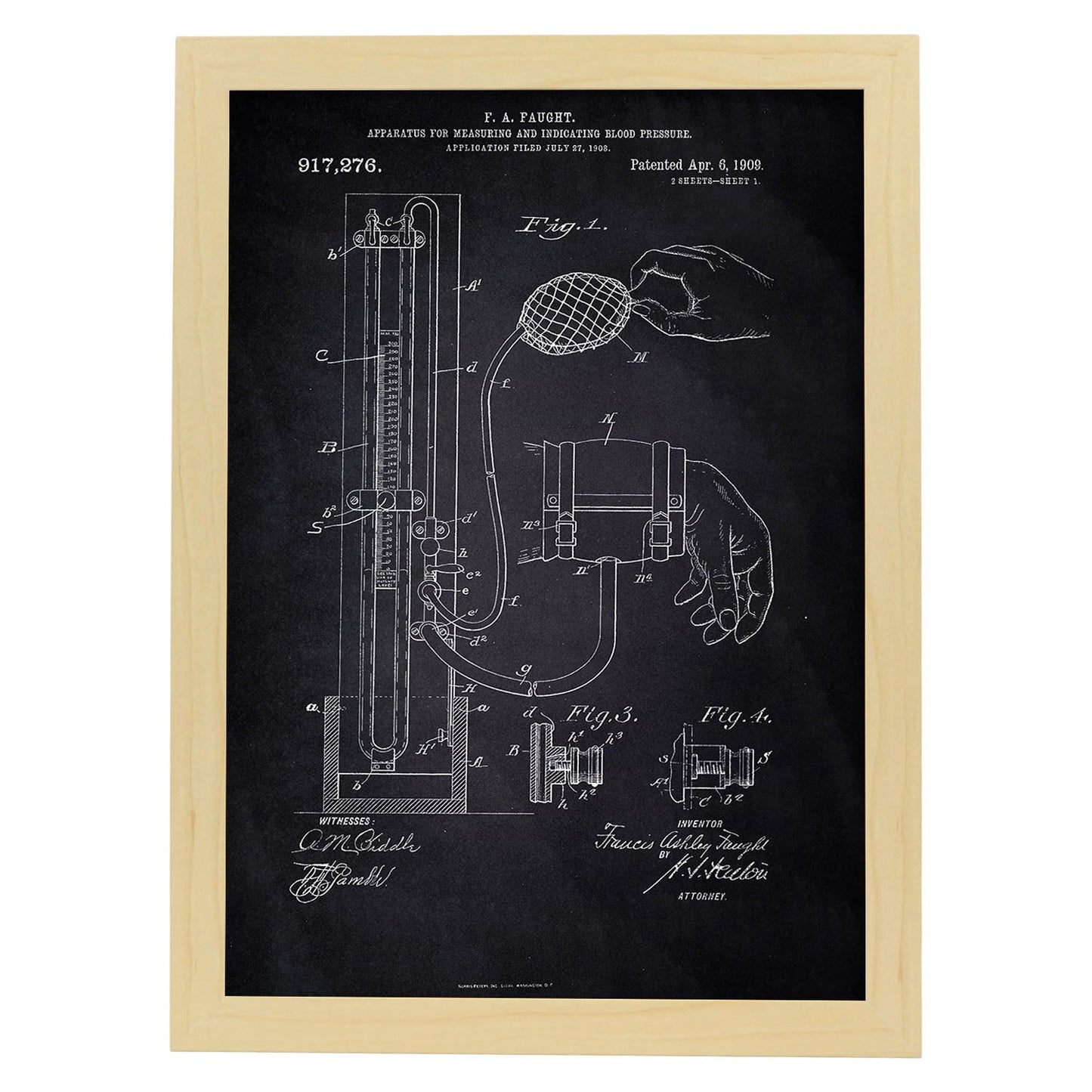 Poster con patente de Esfigmomanómetro. Lámina con diseño de patente antigua-Artwork-Nacnic-A3-Marco Madera clara-Nacnic Estudio SL