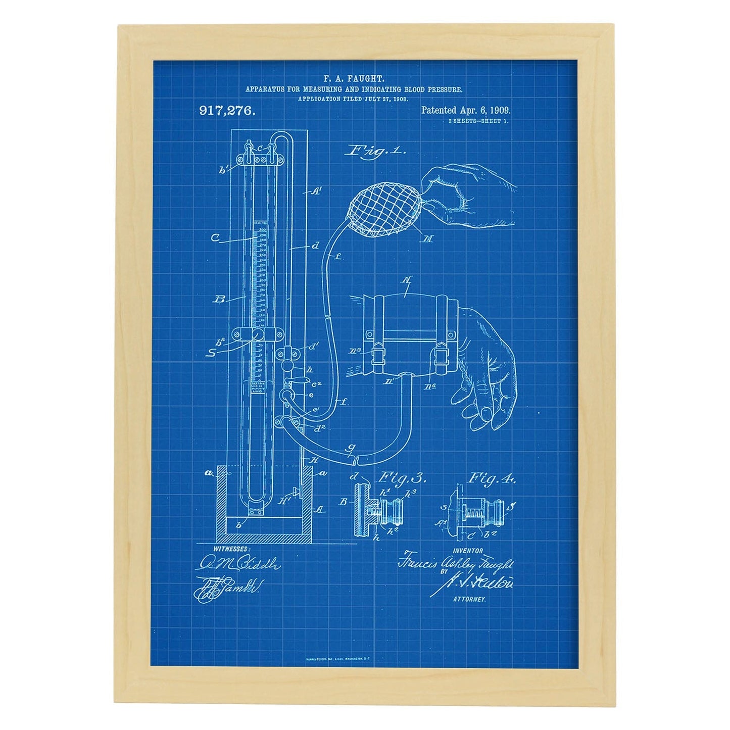 Poster con patente de Esfigmomanómetro. Lámina con diseño de patente antigua-Artwork-Nacnic-A3-Marco Madera clara-Nacnic Estudio SL