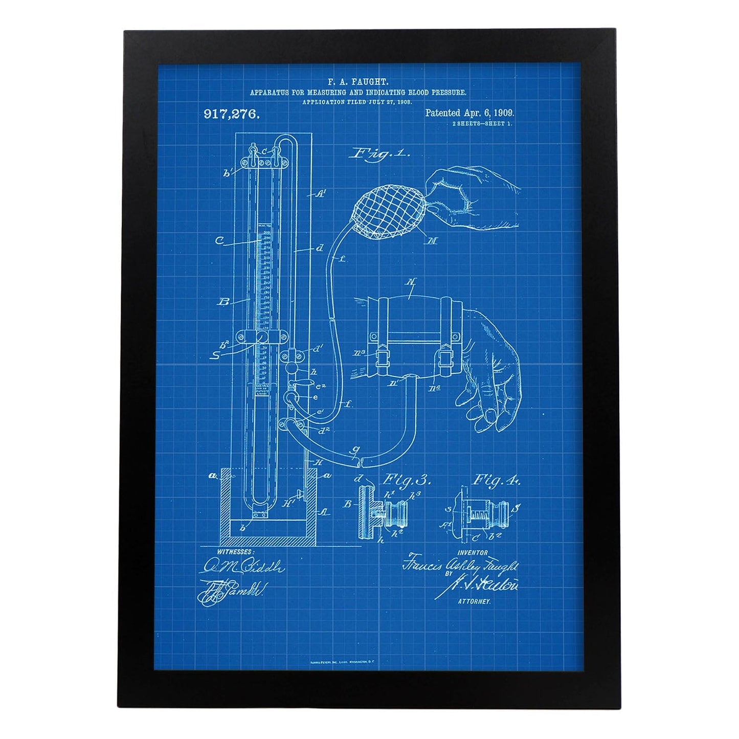 Poster con patente de Esfigmomanómetro. Lámina con diseño de patente antigua-Artwork-Nacnic-A3-Marco Negro-Nacnic Estudio SL