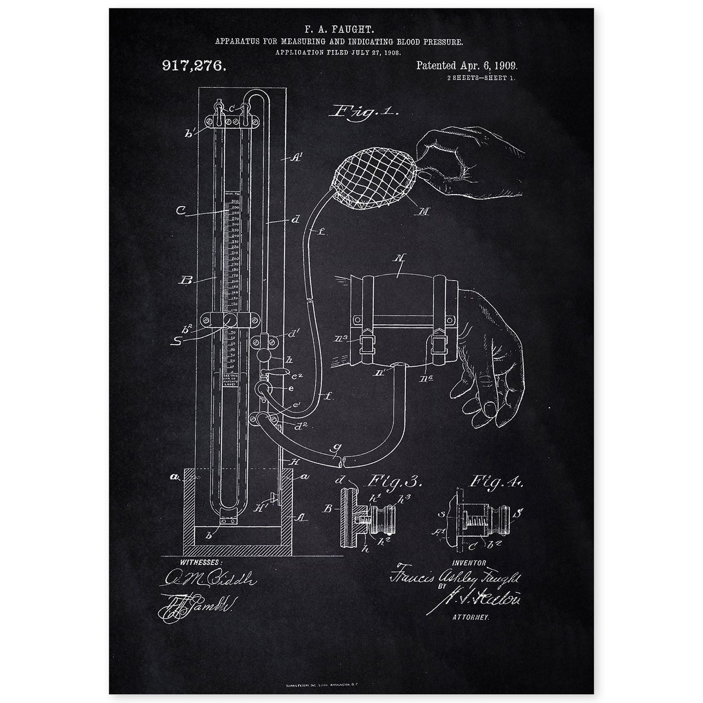 Poster con patente de Esfigmomanómetro. Lámina con diseño de patente antigua-Artwork-Nacnic-A4-Sin marco-Nacnic Estudio SL