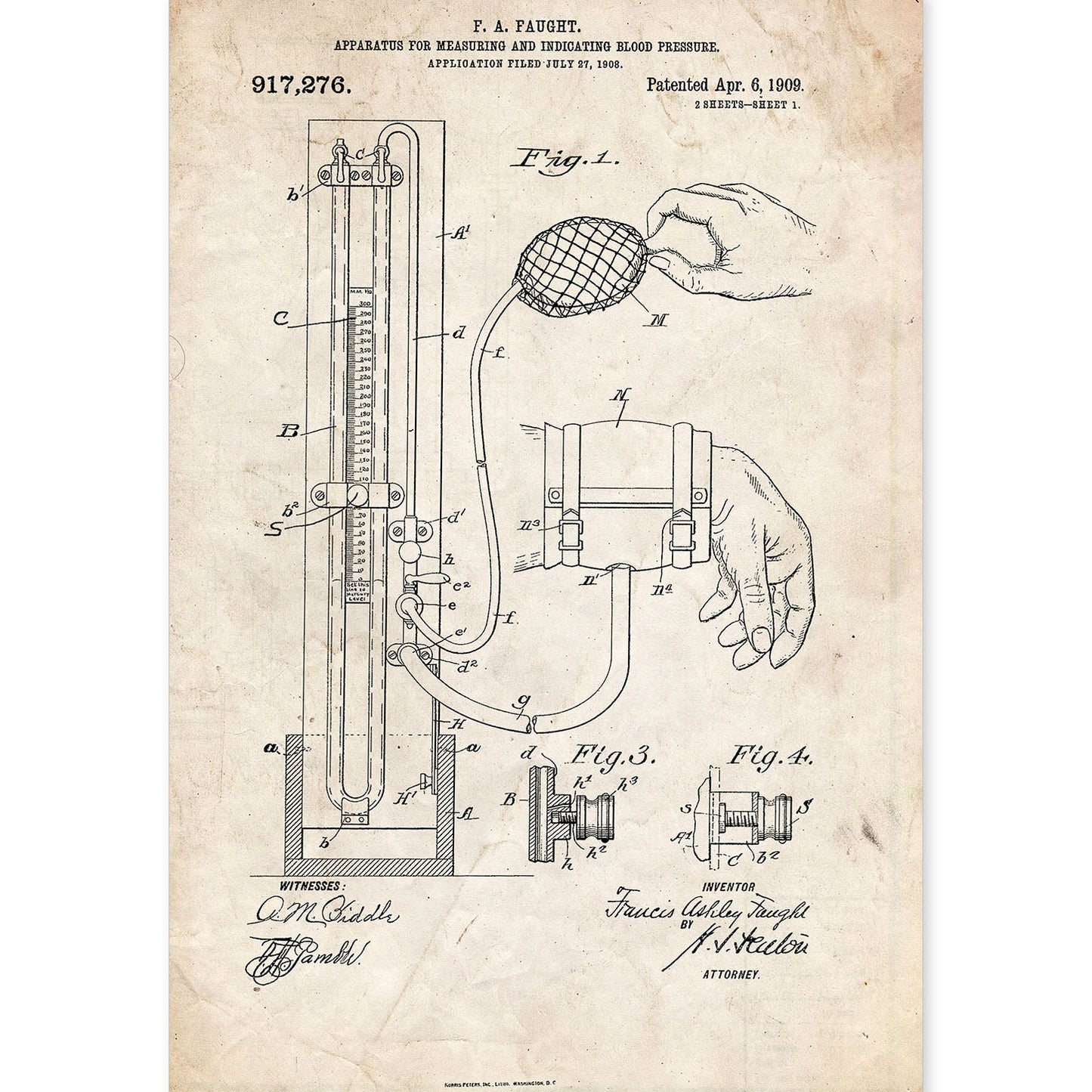Poster con patente de Esfigmomanómetro. Lámina con diseño de patente antigua.-Artwork-Nacnic-A4-Sin marco-Nacnic Estudio SL