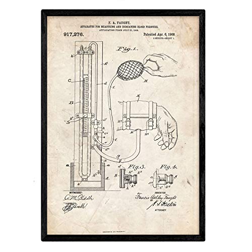 Poster con patente de Esfigmomanómetro. Lámina con diseño de patente antigua.-Artwork-Nacnic-Nacnic Estudio SL