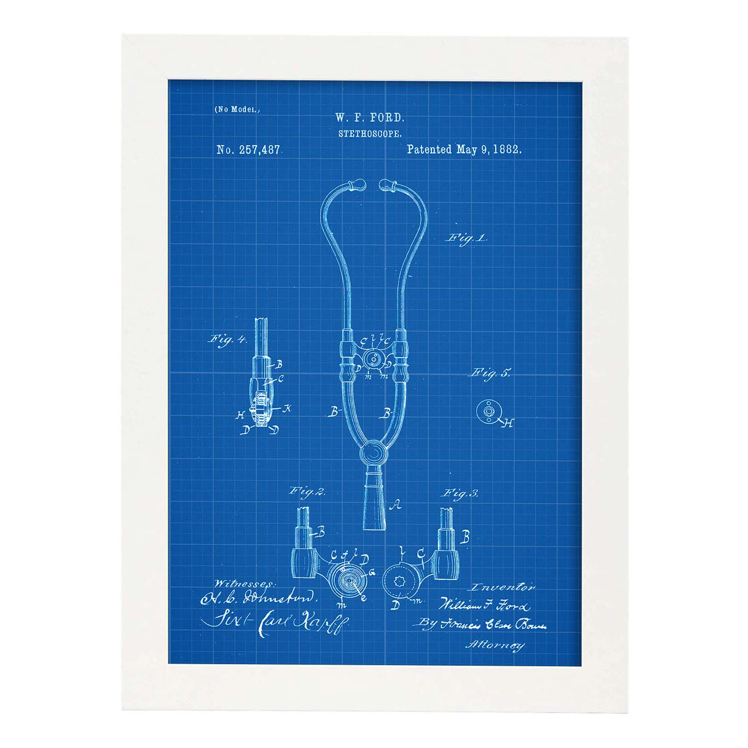 Poster con patente de Estetoscopio 2. Lámina con diseño de patente antigua-Artwork-Nacnic-A3-Marco Blanco-Nacnic Estudio SL