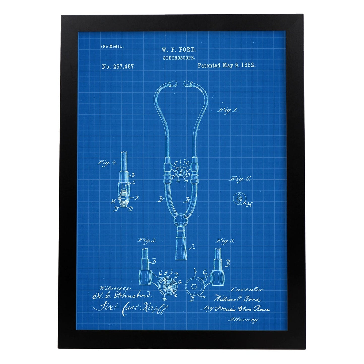 Poster con patente de Estetoscopio 2. Lámina con diseño de patente antigua-Artwork-Nacnic-A3-Marco Negro-Nacnic Estudio SL