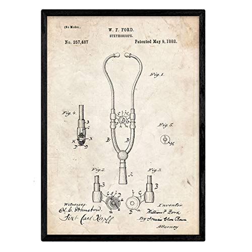 Poster con patente de Estetoscopio 2. Lámina con diseño de patente antigua.-Artwork-Nacnic-Nacnic Estudio SL