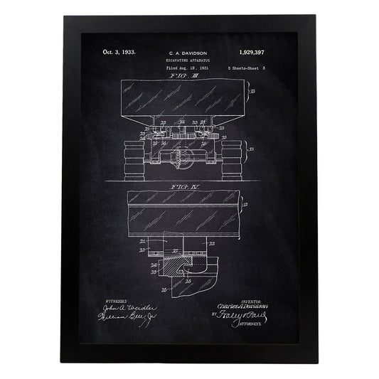 Poster con patente de Excavadora. Lámina con diseño de patente antigua-Artwork-Nacnic-A3-Marco Negro-Nacnic Estudio SL