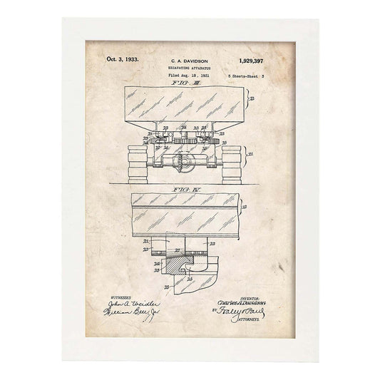 Poster con patente de Excavadora. Lámina con diseño de patente antigua.-Artwork-Nacnic-A3-Marco Blanco-Nacnic Estudio SL