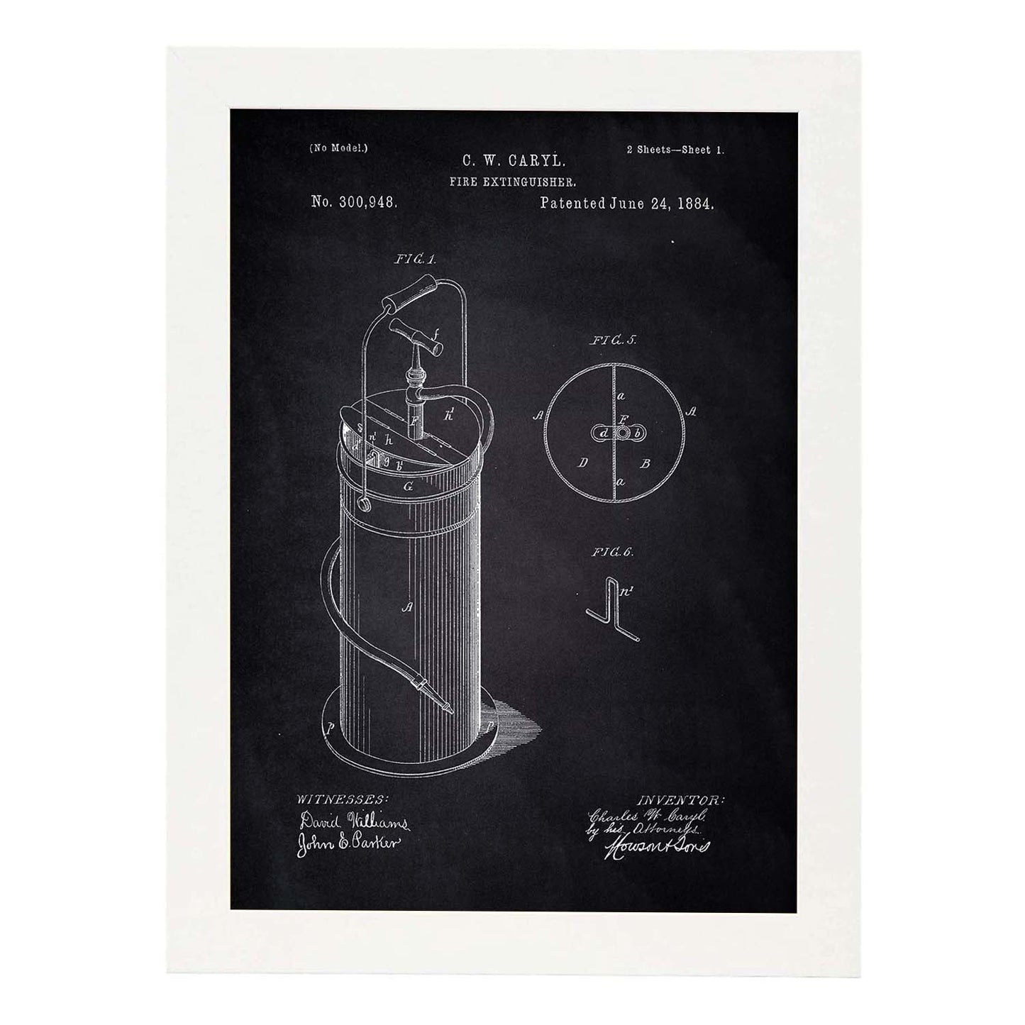 Poster con patente de Extintor 2. Lámina con diseño de patente antigua-Artwork-Nacnic-A3-Marco Blanco-Nacnic Estudio SL