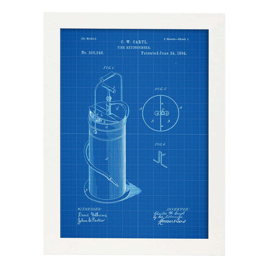 Poster con patente de Extintor 2. Lámina con diseño de patente antigua-Artwork-Nacnic-A3-Marco Blanco-Nacnic Estudio SL