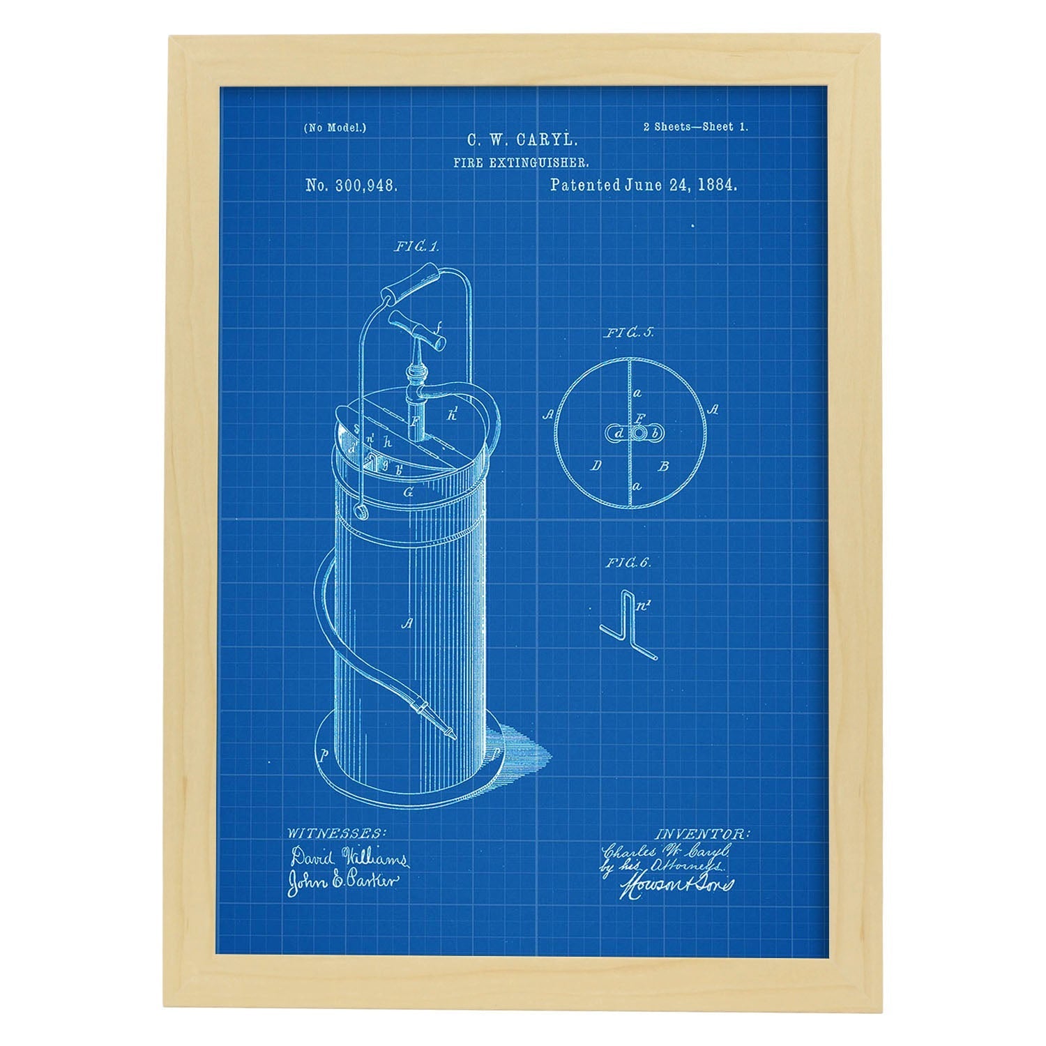 Poster con patente de Extintor 2. Lámina con diseño de patente antigua-Artwork-Nacnic-A3-Marco Madera clara-Nacnic Estudio SL