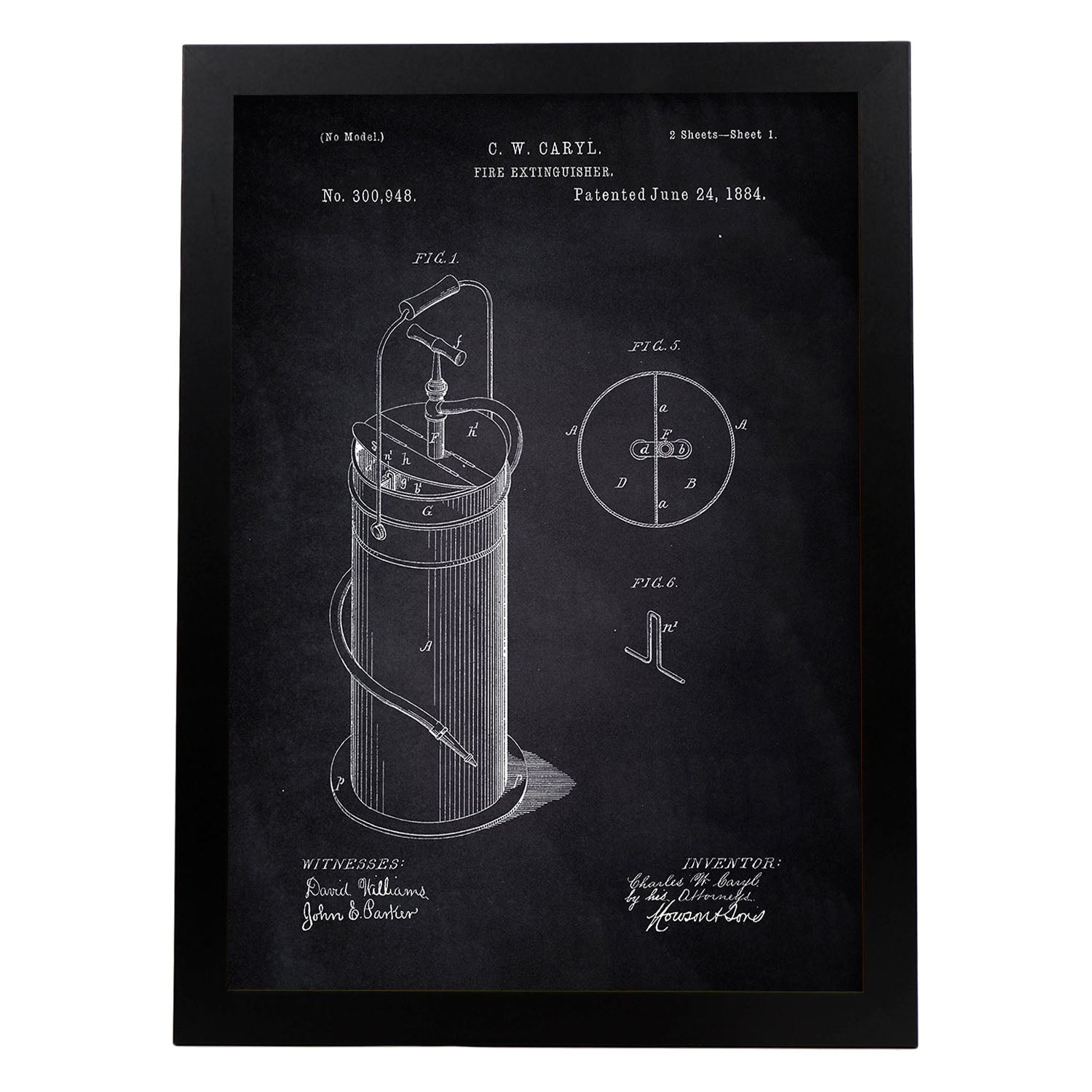 Poster con patente de Extintor 2. Lámina con diseño de patente antigua-Artwork-Nacnic-A3-Marco Negro-Nacnic Estudio SL