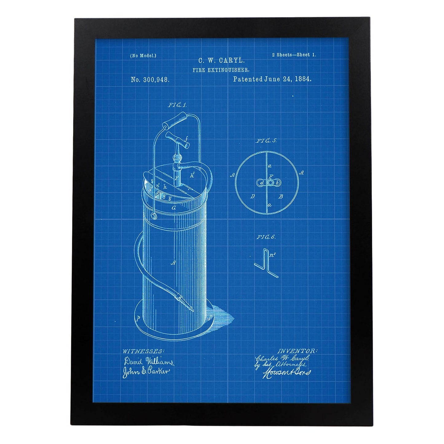 Poster con patente de Extintor 2. Lámina con diseño de patente antigua-Artwork-Nacnic-A3-Marco Negro-Nacnic Estudio SL