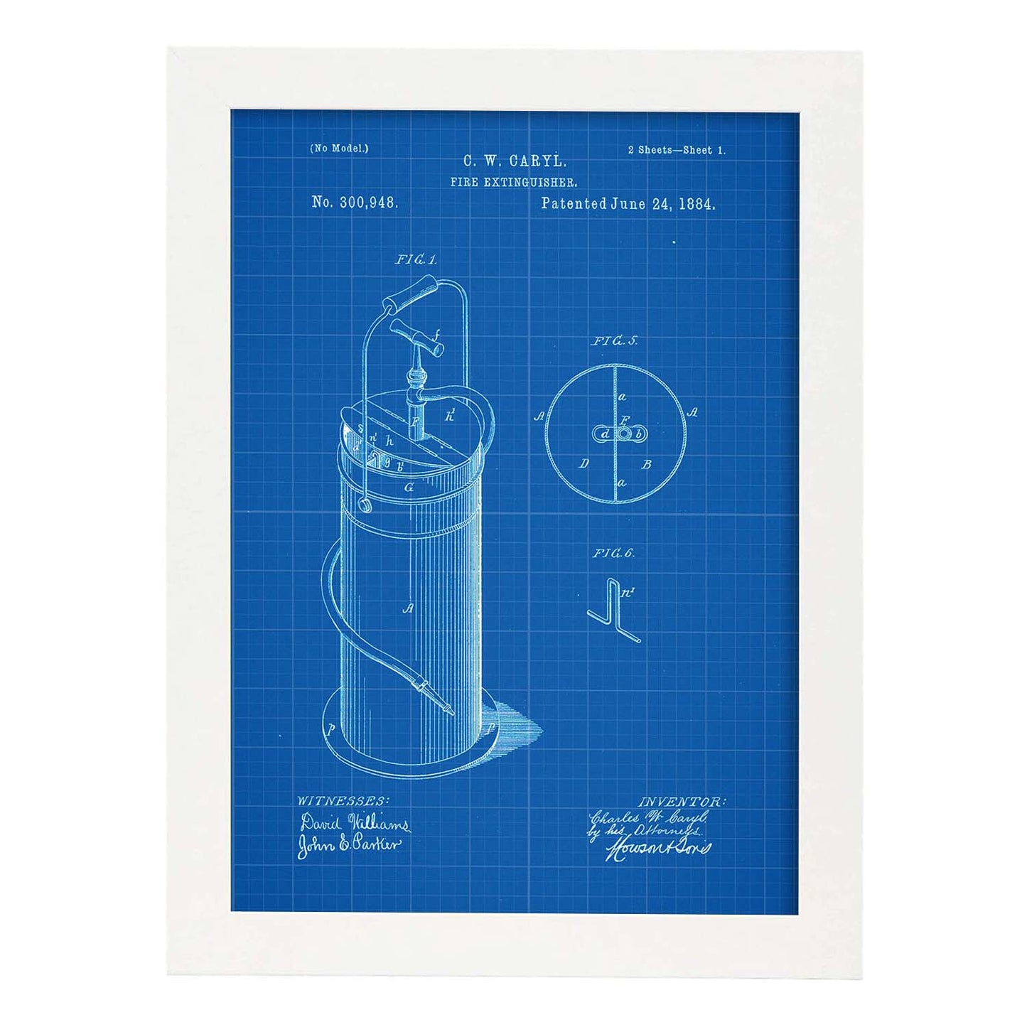 Poster con patente de Extintor 2. Lámina con diseño de patente antigua-Artwork-Nacnic-A4-Marco Blanco-Nacnic Estudio SL