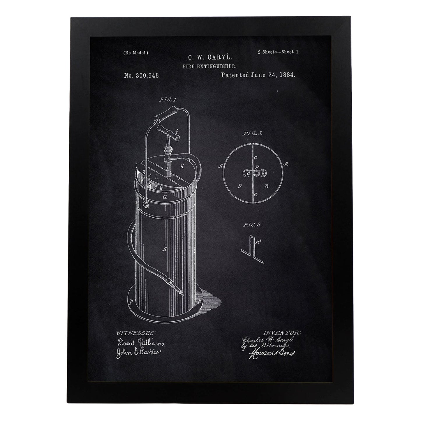 Poster con patente de Extintor 2. Lámina con diseño de patente antigua-Artwork-Nacnic-A4-Marco Negro-Nacnic Estudio SL
