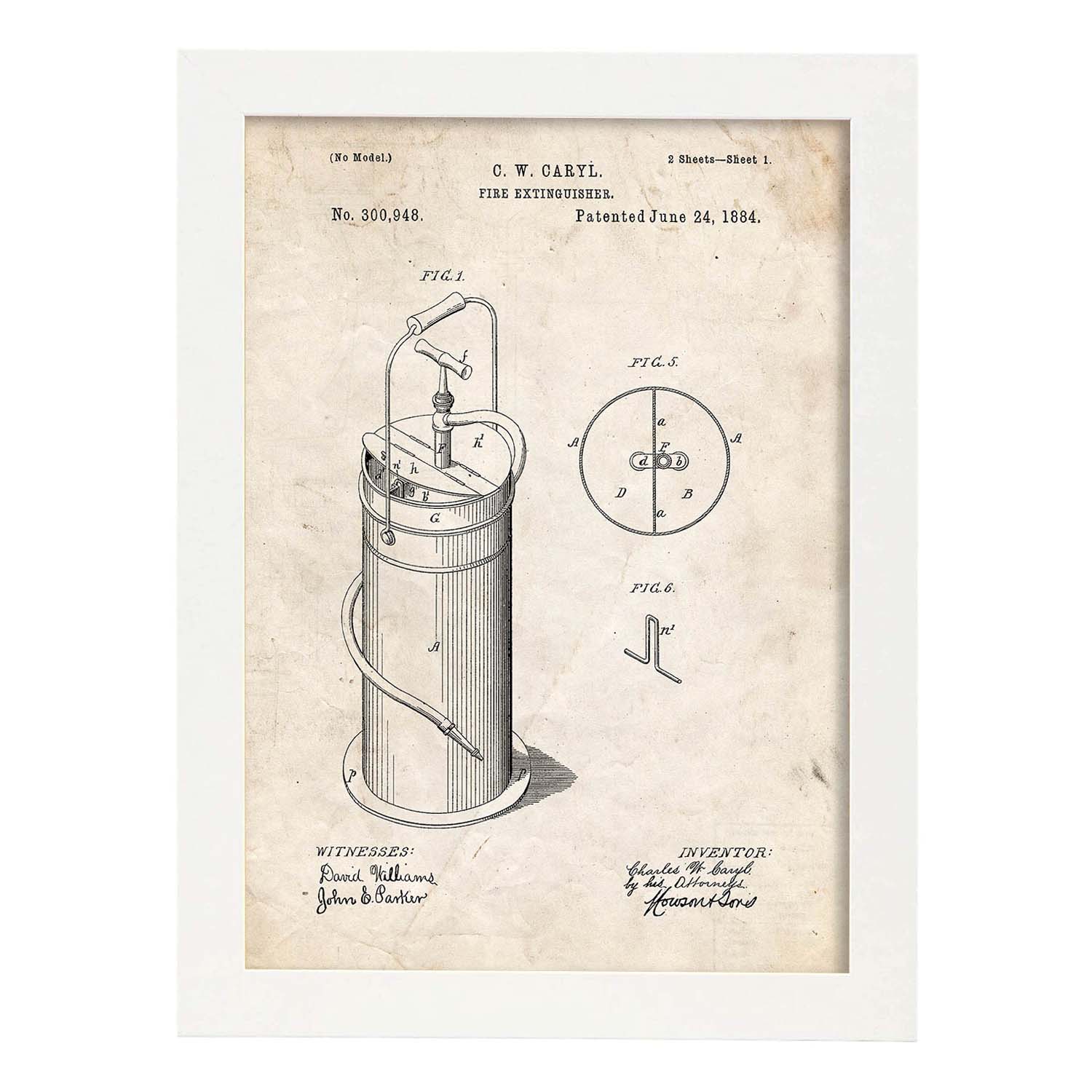 Poster con patente de Extintor 2. Lámina con diseño de patente antigua.-Artwork-Nacnic-A3-Marco Blanco-Nacnic Estudio SL