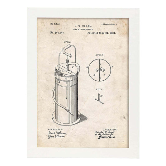 Poster con patente de Extintor 2. Lámina con diseño de patente antigua.-Artwork-Nacnic-A3-Marco Blanco-Nacnic Estudio SL