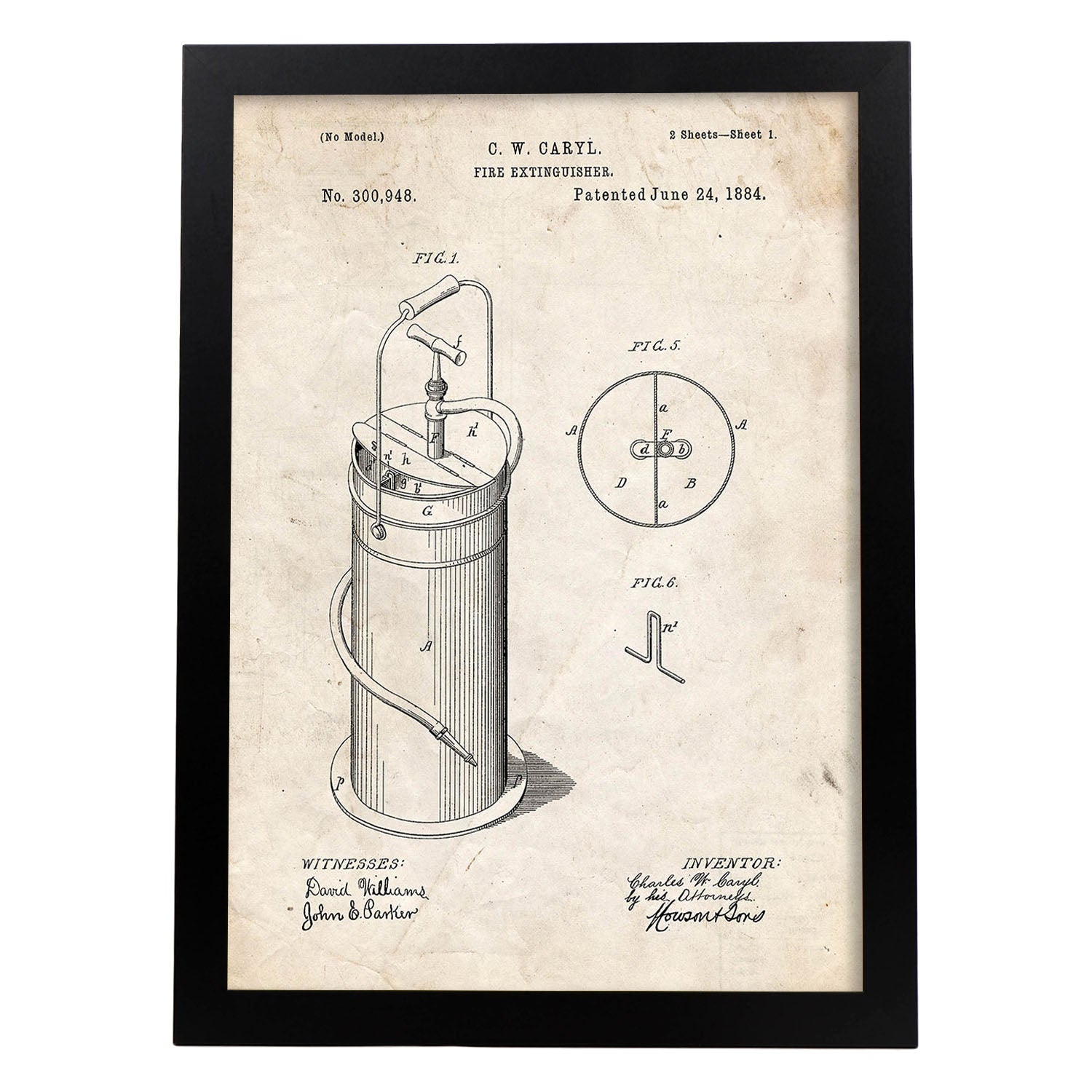 Poster con patente de Extintor 2. Lámina con diseño de patente antigua.-Artwork-Nacnic-A3-Marco Negro-Nacnic Estudio SL