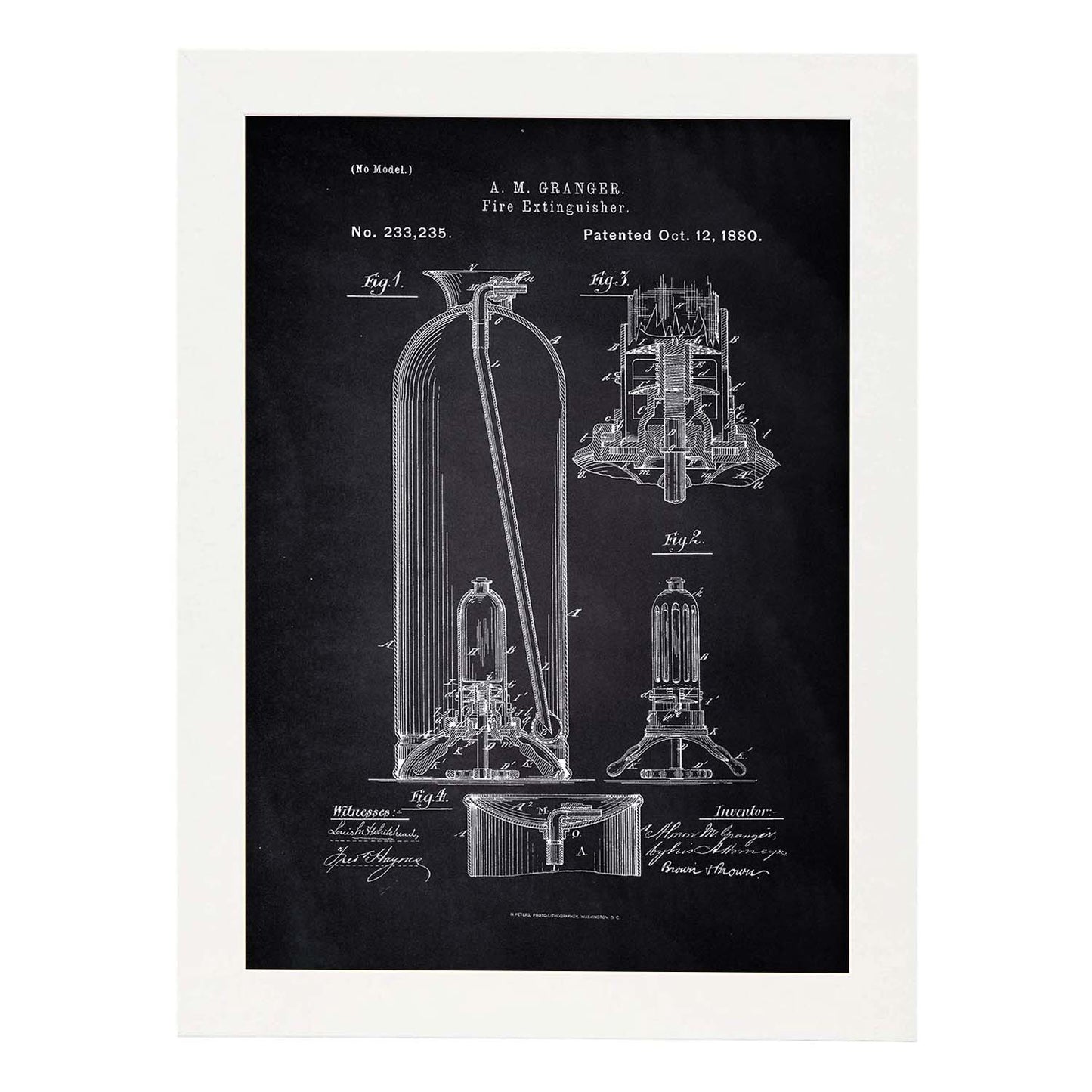 Poster con patente de Extintor. Lámina con diseño de patente antigua-Artwork-Nacnic-A3-Marco Blanco-Nacnic Estudio SL