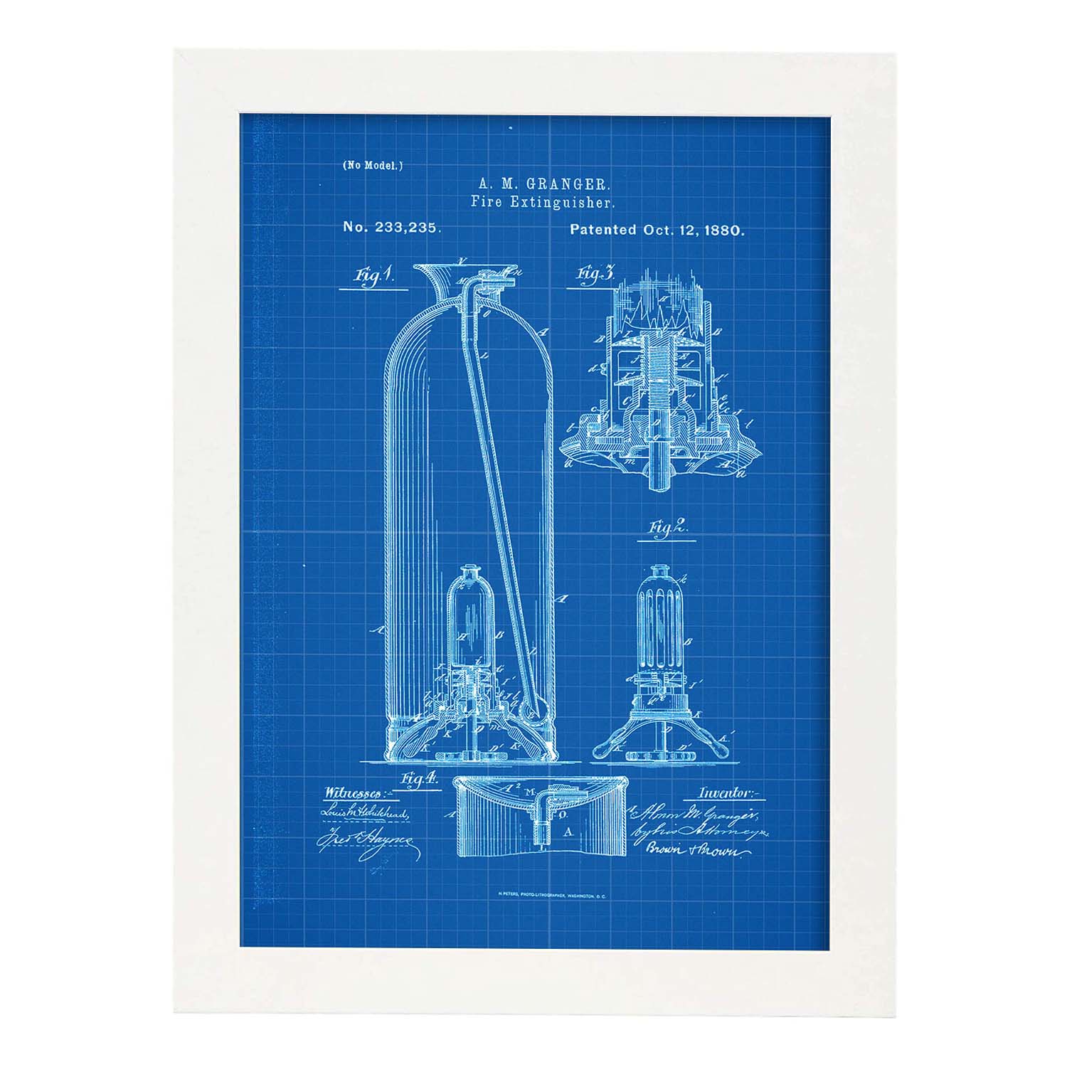 Poster con patente de Extintor. Lámina con diseño de patente antigua-Artwork-Nacnic-A3-Marco Blanco-Nacnic Estudio SL