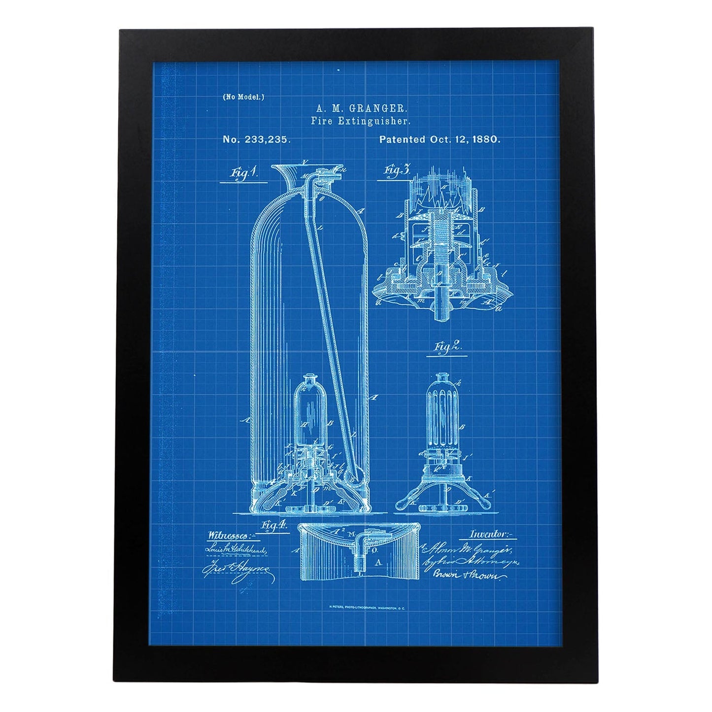 Poster con patente de Extintor. Lámina con diseño de patente antigua-Artwork-Nacnic-A3-Marco Negro-Nacnic Estudio SL