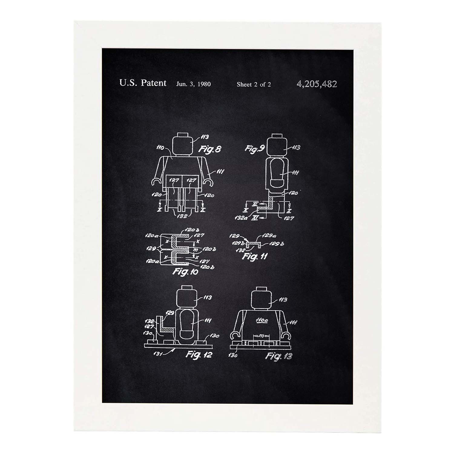 Poster con patente de Figura humana lego. Lámina con diseño de patente antigua-Artwork-Nacnic-A3-Marco Blanco-Nacnic Estudio SL
