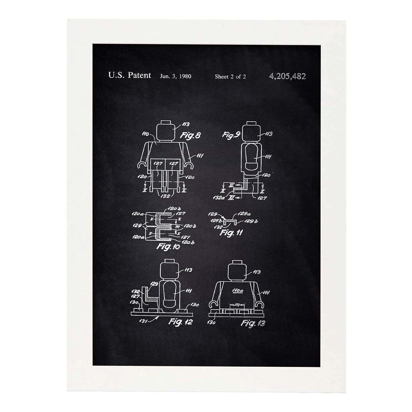 Poster con patente de Figura humana lego. Lámina con diseño de patente antigua-Artwork-Nacnic-A4-Marco Blanco-Nacnic Estudio SL