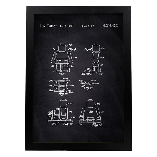 Poster con patente de Figura humana lego. Lámina con diseño de patente antigua-Artwork-Nacnic-A4-Marco Negro-Nacnic Estudio SL