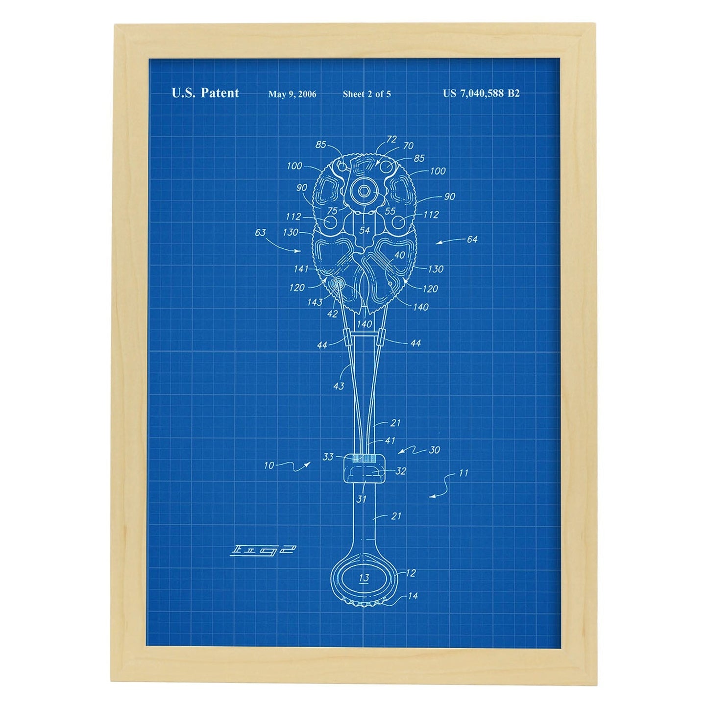 Poster con patente de fisurero escalada 2. Lámina con diseño de patente antigua-Artwork-Nacnic-A4-Marco Madera clara-Nacnic Estudio SL