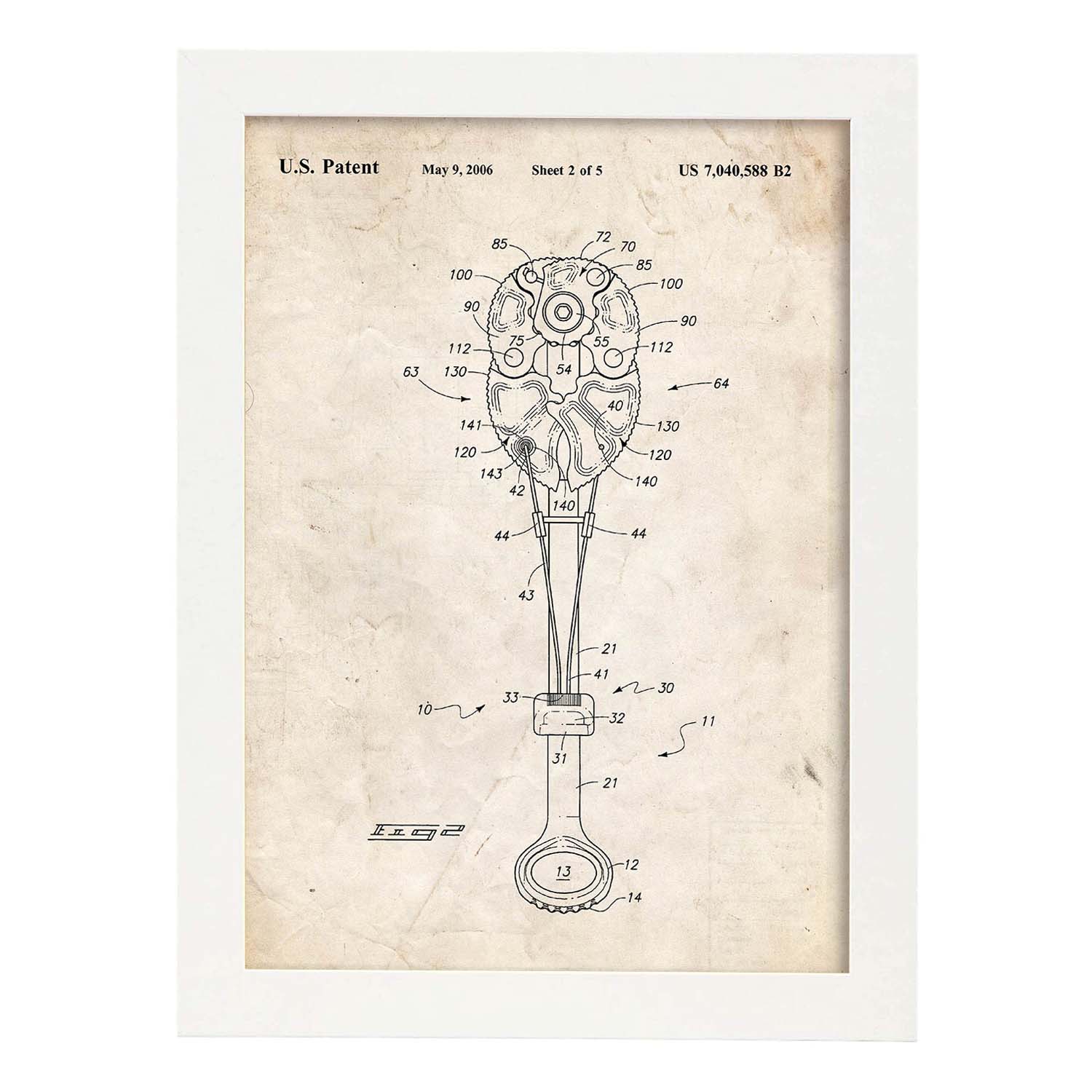 Poster con patente de Fisurero escalada 2. Lámina con diseño de patente antigua.-Artwork-Nacnic-A3-Marco Blanco-Nacnic Estudio SL