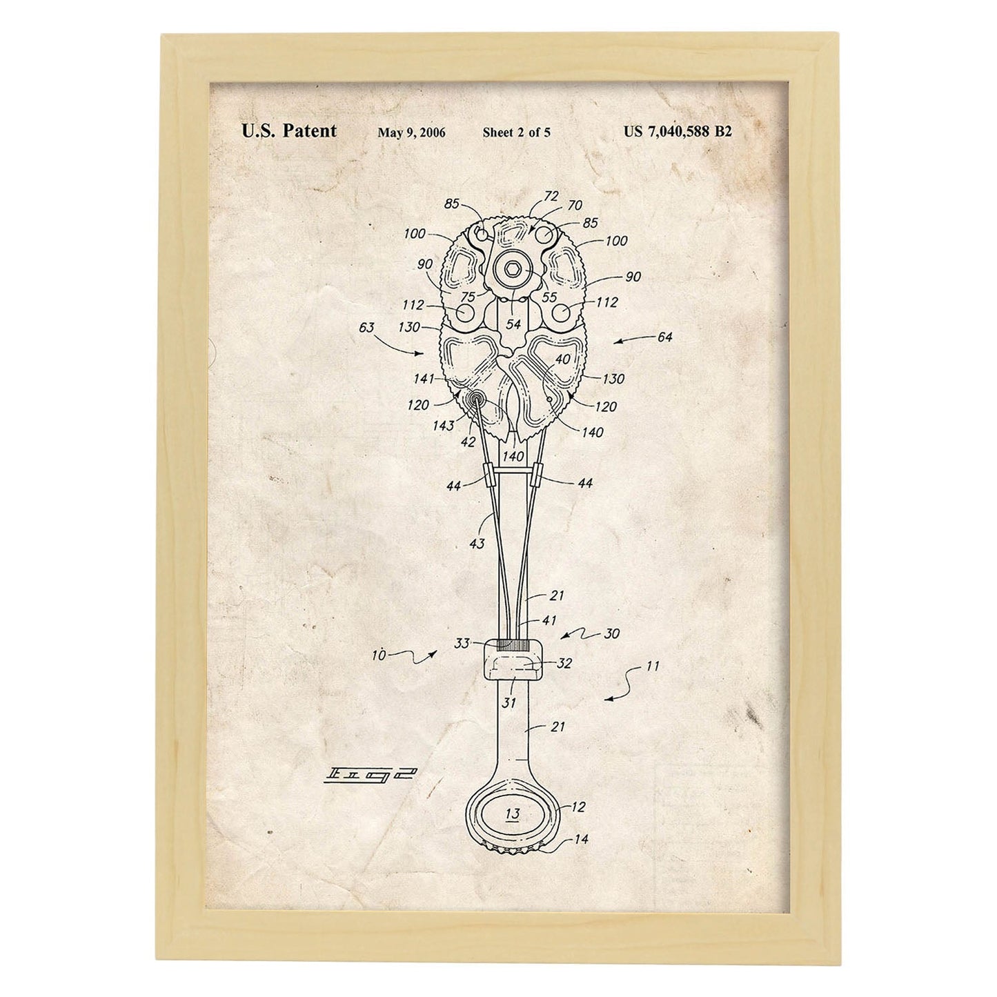 Poster con patente de Fisurero escalada 2. Lámina con diseño de patente antigua.-Artwork-Nacnic-A3-Marco Madera clara-Nacnic Estudio SL