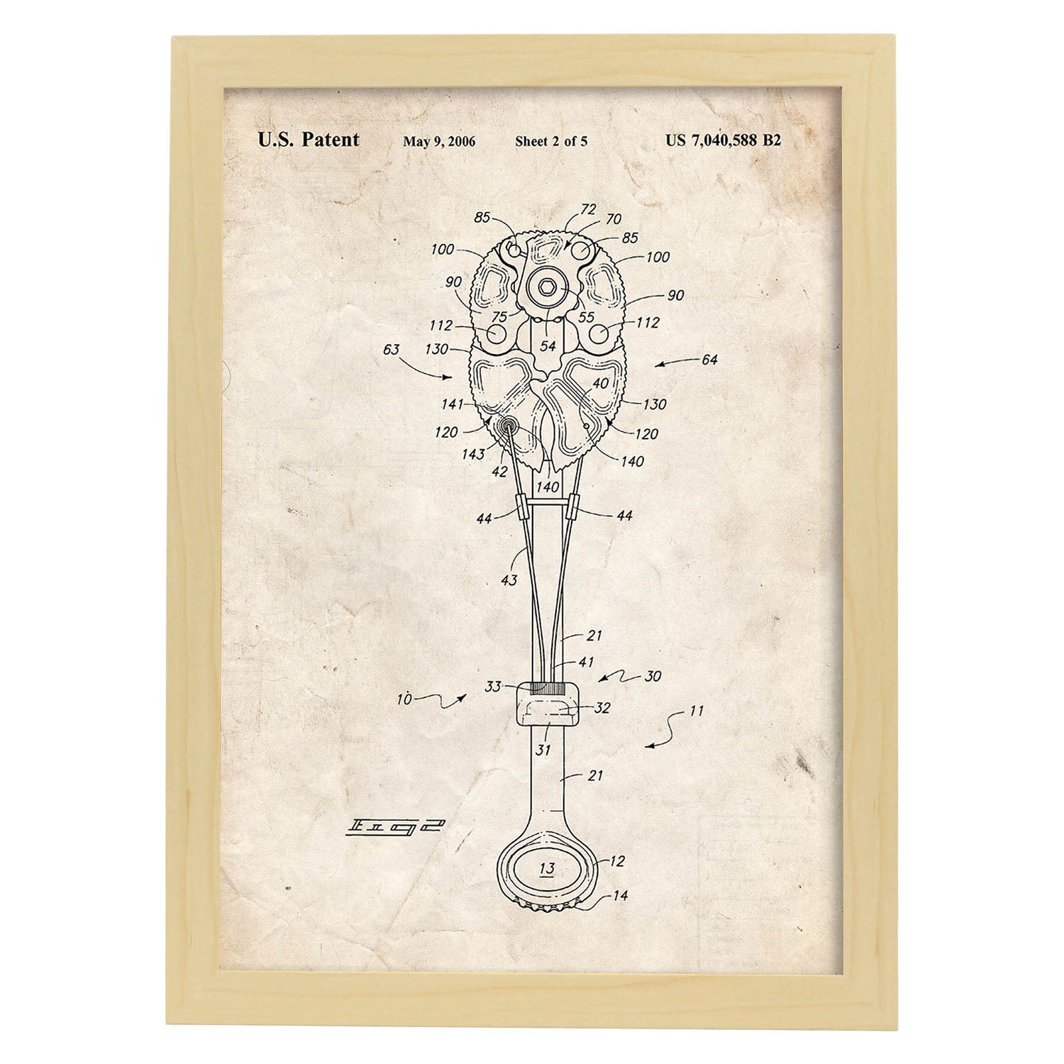 Poster con patente de Fisurero escalada 2. Lámina con diseño de patente antigua.-Artwork-Nacnic-A4-Marco Madera clara-Nacnic Estudio SL