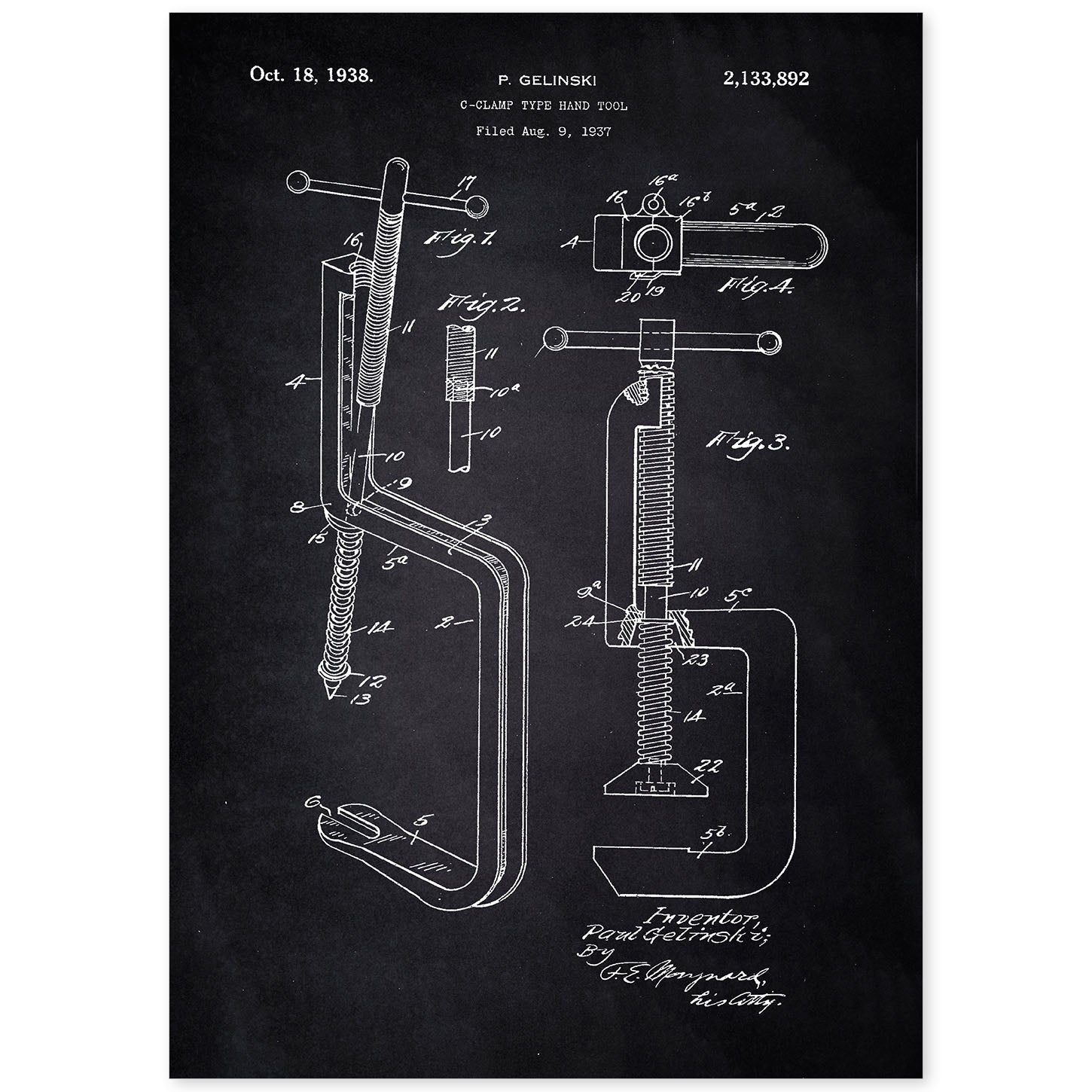 Poster con patente de Garra de mano. Lámina con diseño de patente antigua-Artwork-Nacnic-A4-Sin marco-Nacnic Estudio SL