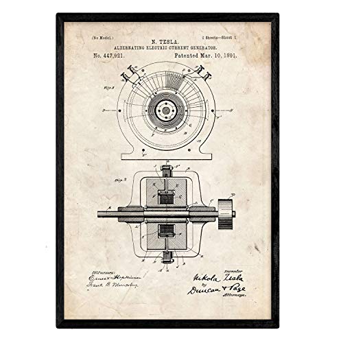 Poster con patente de Generador corriente alterna. Lámina con diseño de patente antigua.-Artwork-Nacnic-Nacnic Estudio SL