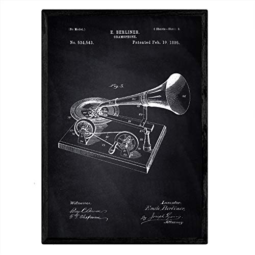 Poster con patente de Gramofono. Lámina con diseño de patente antigua-Artwork-Nacnic-Nacnic Estudio SL