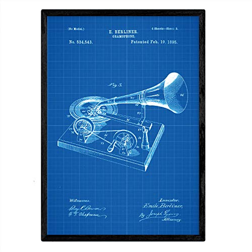 Poster con patente de Gramofono. Lámina con diseño de patente antigua-Artwork-Nacnic-Nacnic Estudio SL