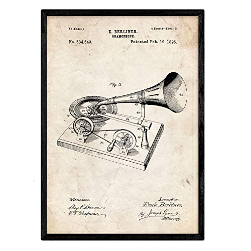 Poster con patente de Gramofono. Lámina con diseño de patente antigua.-Artwork-Nacnic-Nacnic Estudio SL