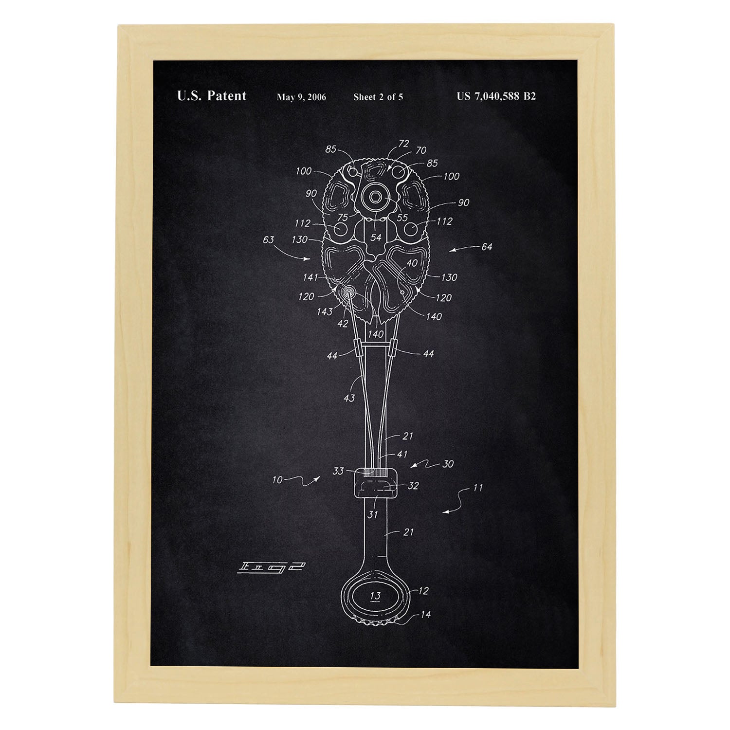 Poster con patente de Gri escalada 2. Lámina con diseño de patente antigua-Artwork-Nacnic-A3-Marco Madera clara-Nacnic Estudio SL