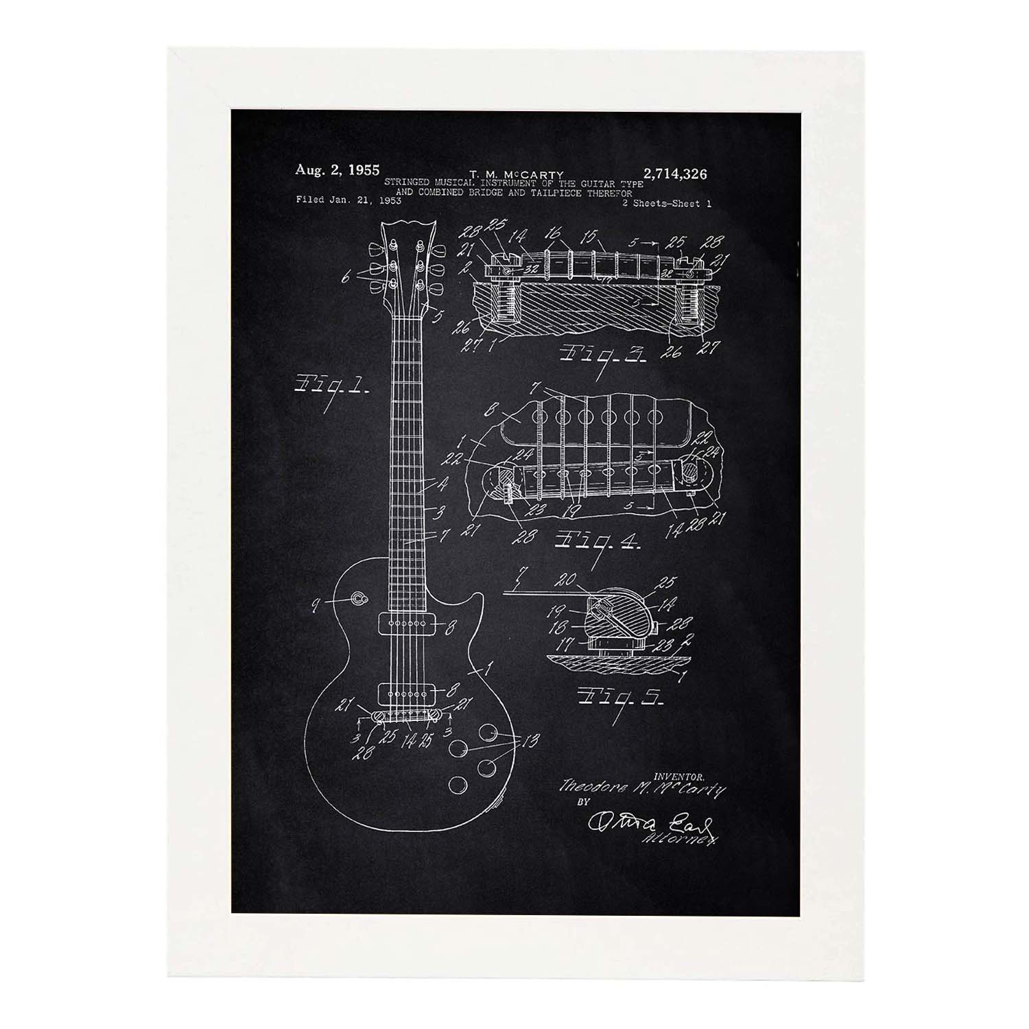 Poster con patente de Guitarra. Lámina con diseño de patente antigua-Artwork-Nacnic-A3-Marco Blanco-Nacnic Estudio SL