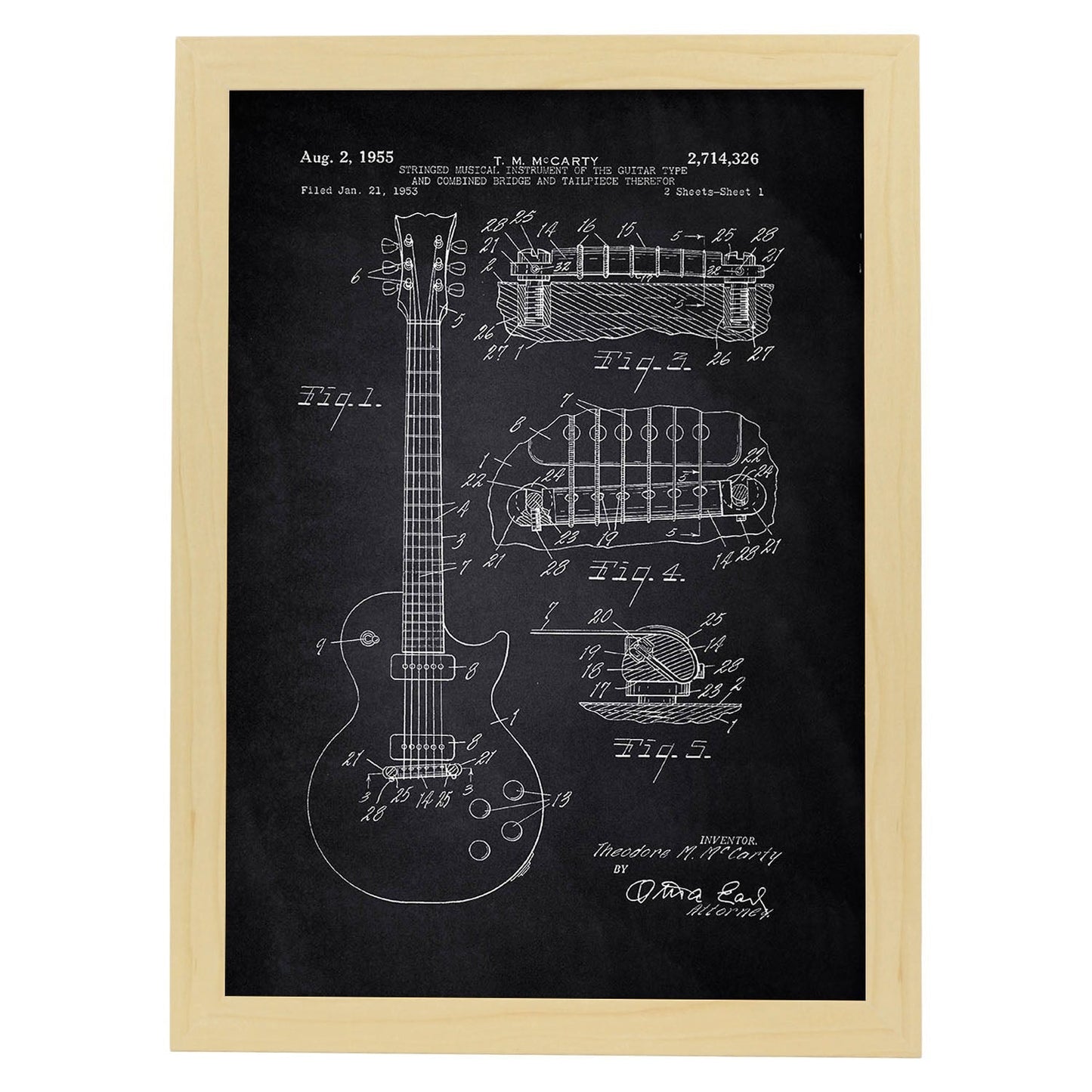 Poster con patente de Guitarra. Lámina con diseño de patente antigua-Artwork-Nacnic-A3-Marco Madera clara-Nacnic Estudio SL