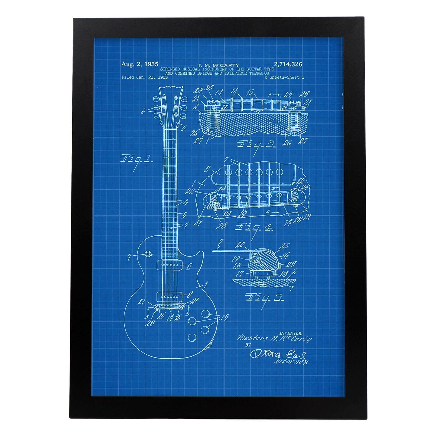 Poster con patente de Guitarra. Lámina con diseño de patente antigua-Artwork-Nacnic-A4-Marco Negro-Nacnic Estudio SL