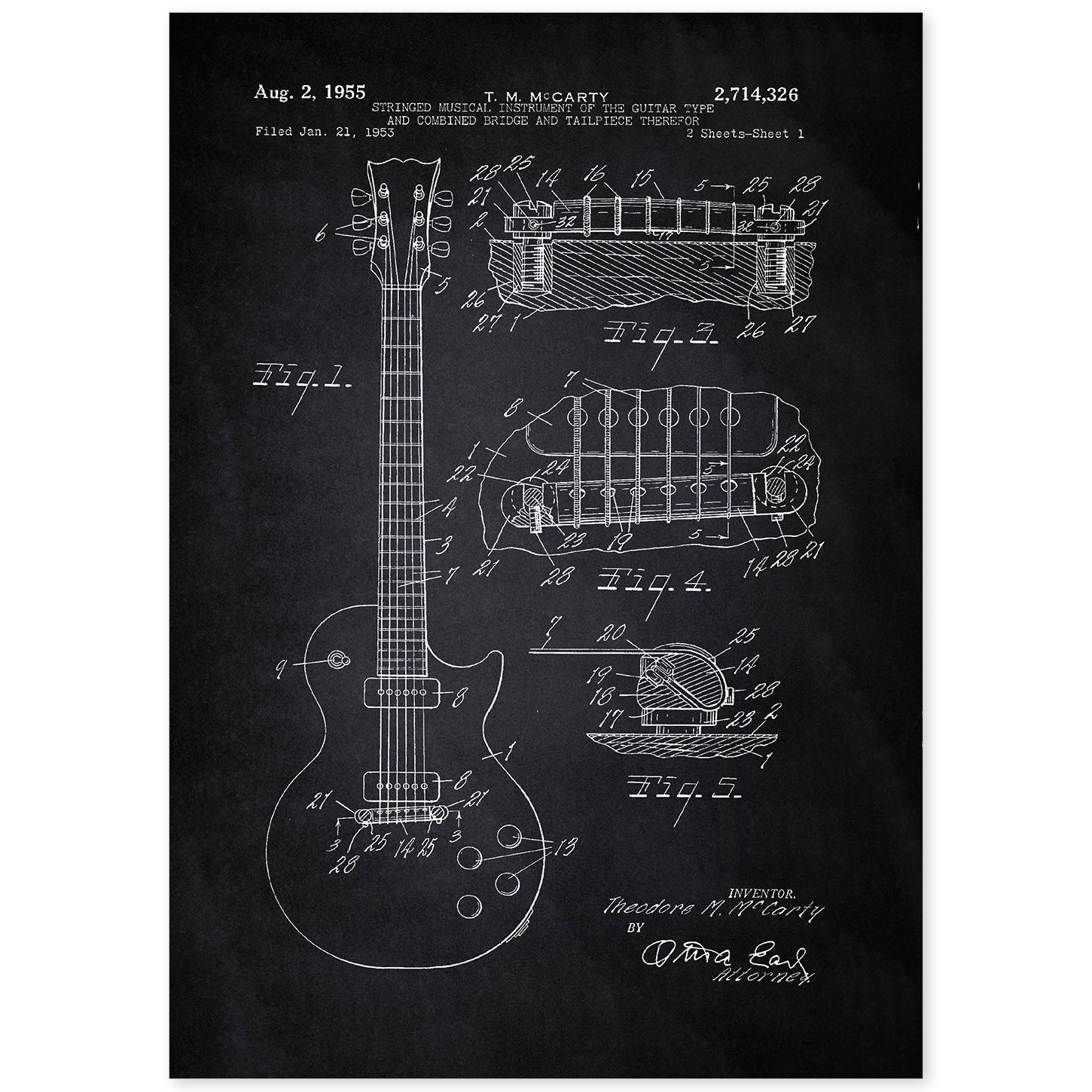 Poster con patente de Guitarra. Lámina con diseño de patente antigua-Artwork-Nacnic-A4-Sin marco-Nacnic Estudio SL