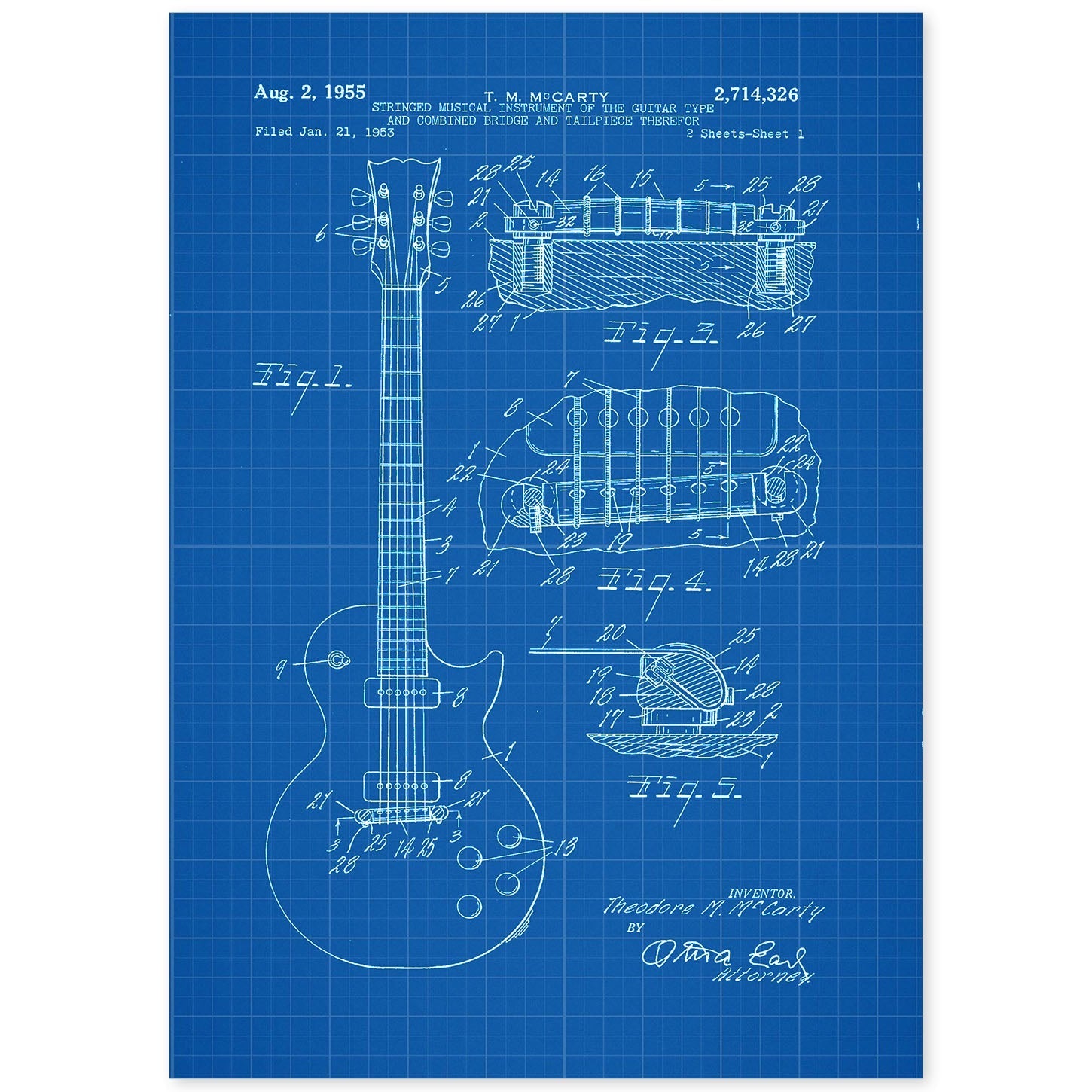 Poster con patente de Guitarra. Lámina con diseño de patente antigua-Artwork-Nacnic-A4-Sin marco-Nacnic Estudio SL