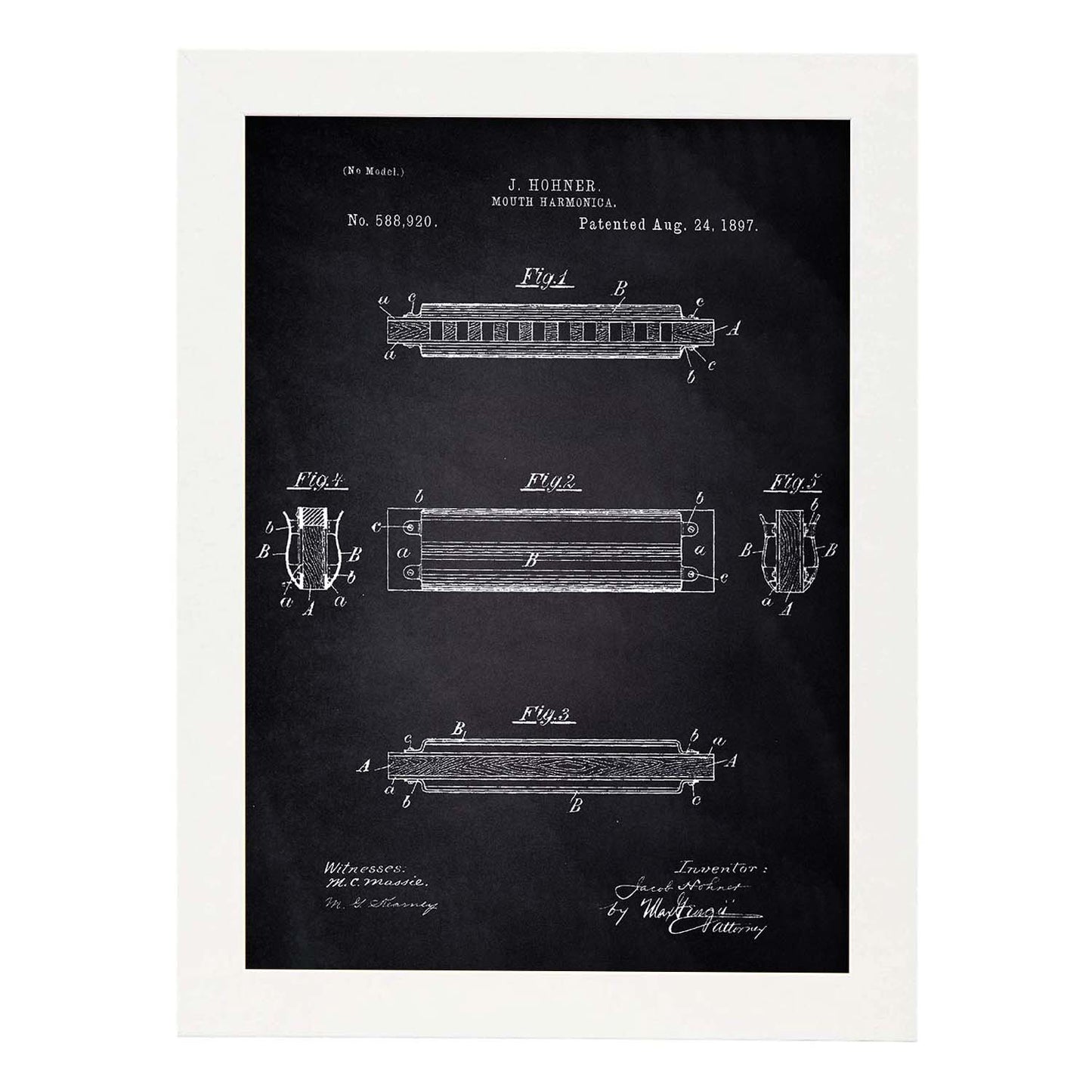 Poster con patente de Harmonica 2. Lámina con diseño de patente antigua-Artwork-Nacnic-A3-Marco Blanco-Nacnic Estudio SL
