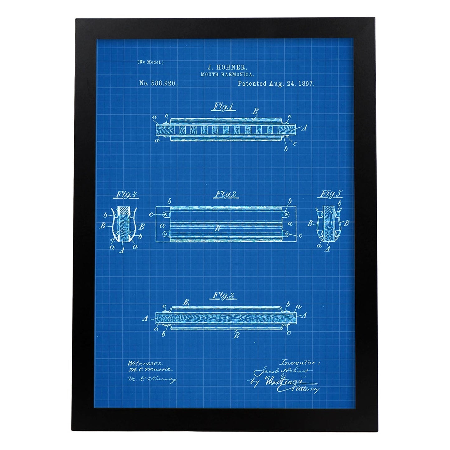 Poster con patente de Harmonica 2. Lámina con diseño de patente antigua-Artwork-Nacnic-A3-Marco Negro-Nacnic Estudio SL