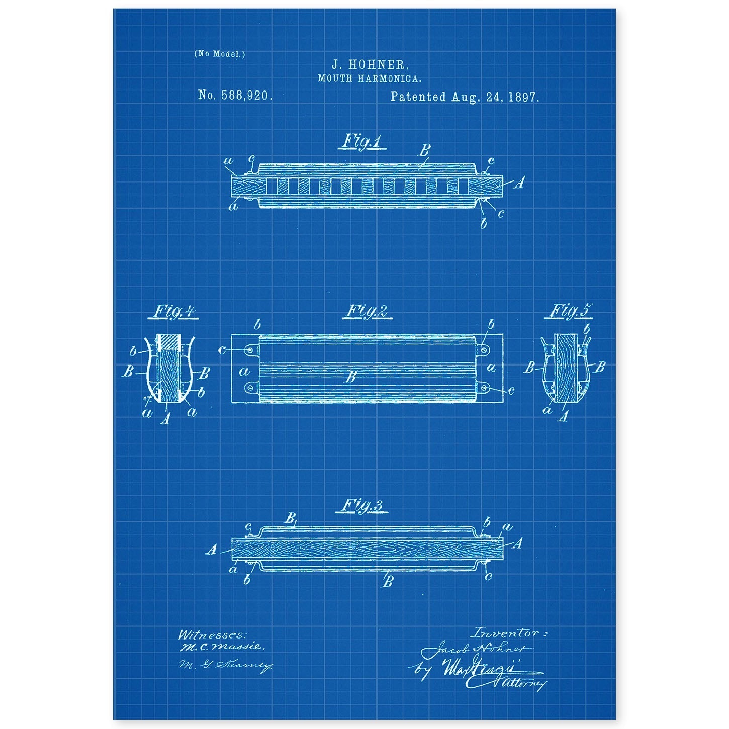 Poster con patente de Harmonica 2. Lámina con diseño de patente antigua-Artwork-Nacnic-A4-Sin marco-Nacnic Estudio SL