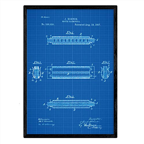 Poster con patente de Harmonica 2. Lámina con diseño de patente antigua-Artwork-Nacnic-Nacnic Estudio SL